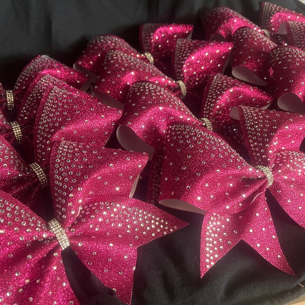 Hot Pink Cheer Bow Rhinestone Hot Pink Cheerleading Bow All Star Cheer Bow Competition Cheer Bow with Rhinestone Cheer Team Bow Hot Pink WF