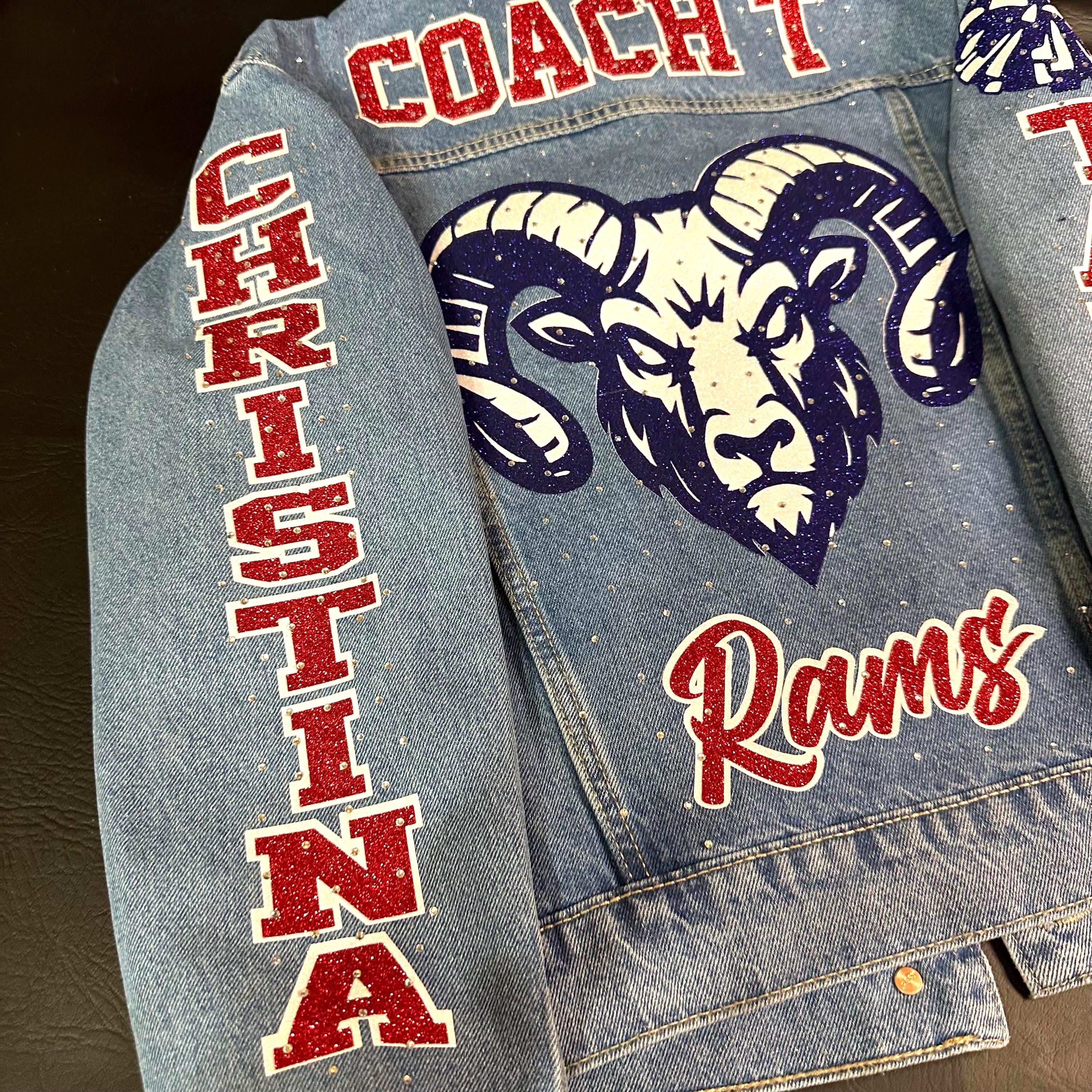Game Day Fan Gift Custom Rams Glitter and Rhinestone Denim Jacket ...