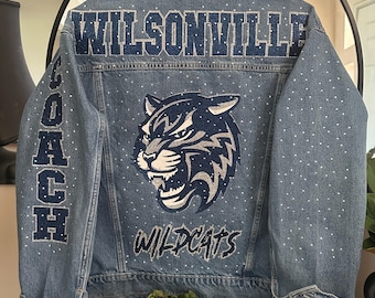Tigers High School Jean Jacket Custom Game Day Denim Jacket Mom Football Jacket Cheer Coach Gift  Personalized Jeans Team Mom Gift Idea