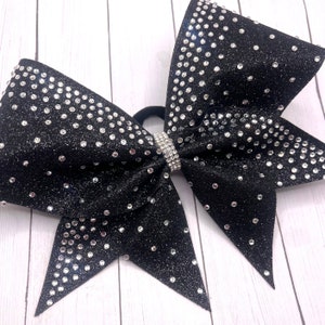 Black Rhiestone Cheer Bow Team Competition Cheer Bow Team Bow for Cheerleader School Bow with Rhinestones Blackout Cheer Bow