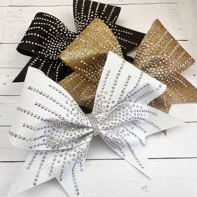 White Team Cheer Bow Rhinestone Cheerleading Bow All Star Cheer Bow ...