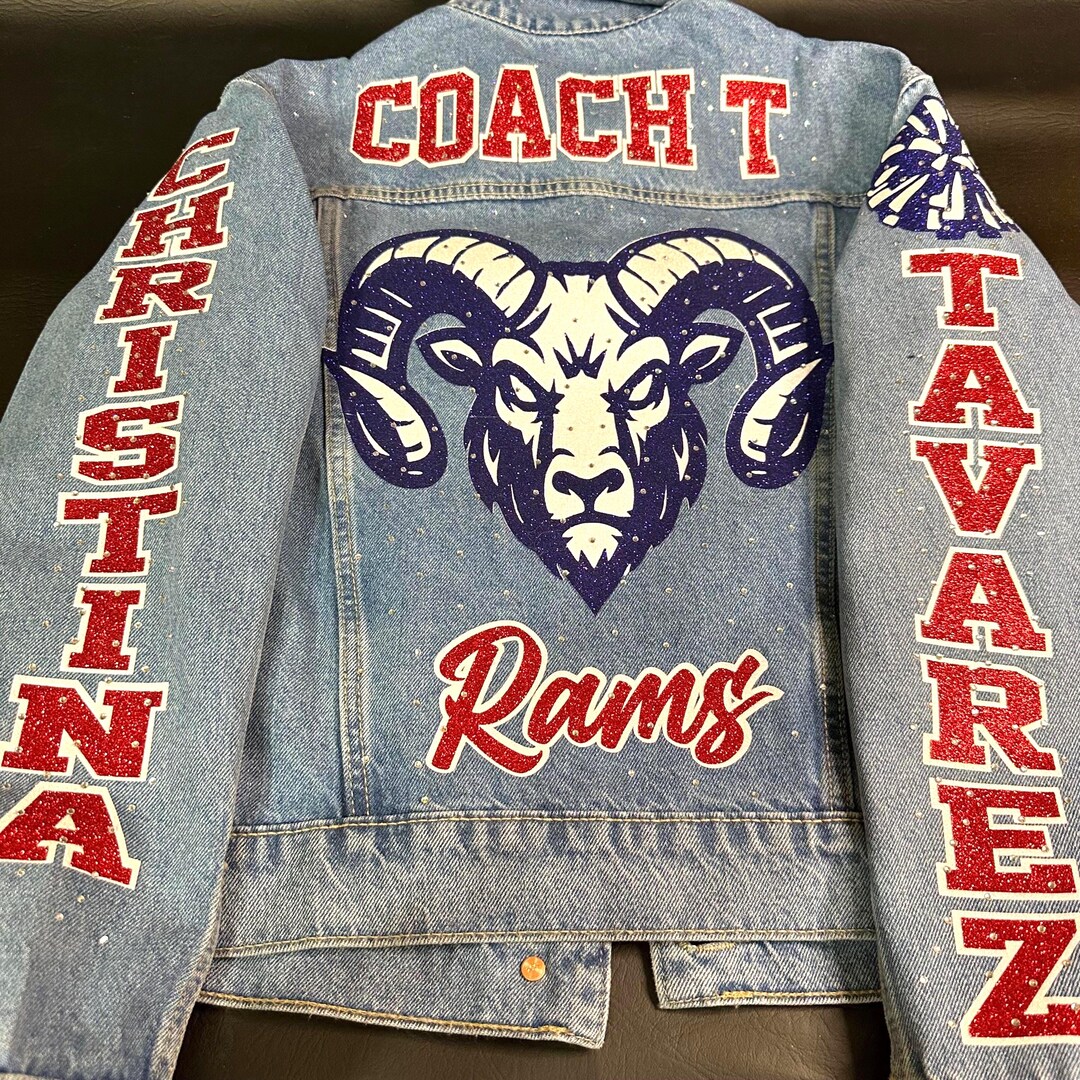 Game Day Fan Gift Custom Rams Glitter and Rhinestone Denim Jacket ...