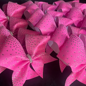 Neon Pink Cheer Bow Rhinestone Neon Pink Cheerleading Bow All Star Cheer Bow Competition Cheer Bow with Rhinestone Cheer Pink Team Bow  WF