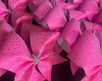 Neon Pink Rhinestone Cheer Bow: Glitter All Star Competition Bow