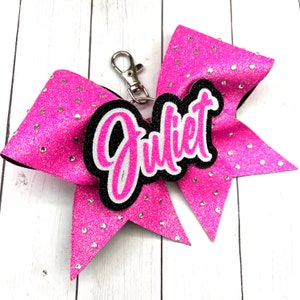 Cheer Bow Keychain with Name Bow Cheer Bag Tag Custom Cheer Gift Cheerleader Gift for Bag Cheer Team Bag Tag Coach Gift Team Cheer Gift