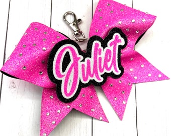 Cheer Bow Keychain with Name Bow Cheer Bag Tag Custom Cheer Gift Cheerleader Gift for Bag Cheer Team Bag Tag Coach Gift Team Cheer Gift