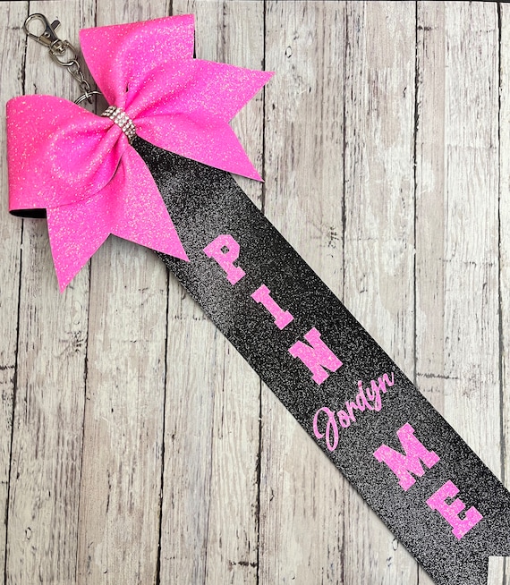 Pin Me Cheer Ribbon Neon Pink Pin Me Bow Clip Cheer Pins Cheer Bow