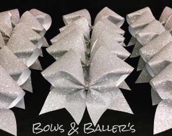 Cheer Bow Team Cheer Bows Silver Cheer Bow Glitter Silver Bow Competition Cheer Bow School Cheer Bow Cheerleading Bow Cheer Bows in Bulk