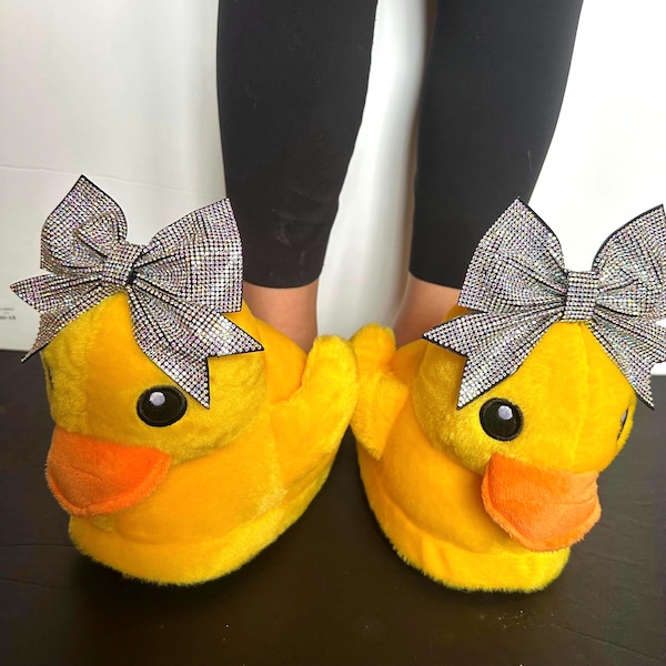 Duck Slippers Rhinestone Cheer Duck Slippers Cute Slippers for Cheer Competition Good Luck Duck Shoes Cheer Duck with Bow Rhinestone Duck