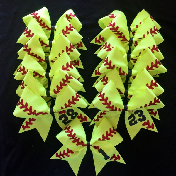 Team Softball Bows, Softball Team Bows with Number, Softball threada bows by BOWSandBALLERS