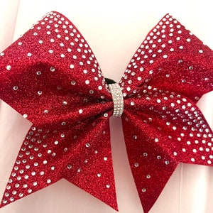 Red rhinestone cheer bow team cheer bow red competition cheer bow red all star bow red bow for cheer squads cheer Christmas cheer bow