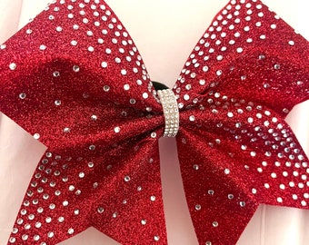 Red rhinestone cheer bow team cheer bow red competition cheer bow red all star bow red bow for cheer squads cheer Christmas cheer bow