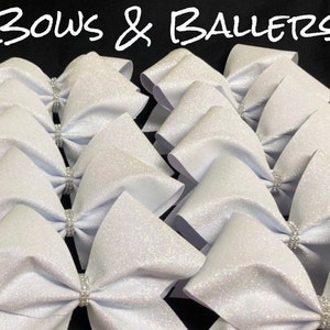 White Cheer Bow Team Cheer Bow with Rhinestone Center Program Bow Competition Cheer Bow Cheer Squad Bow School Cheer Bow Team Cheer Bows