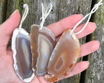 Natural Agate Slice Ornament Pair, Drilled Agate Slices, Agate Suncatcher, Agate Slice Sun Catcher, Agate Christmas Ornament, Natural Agate