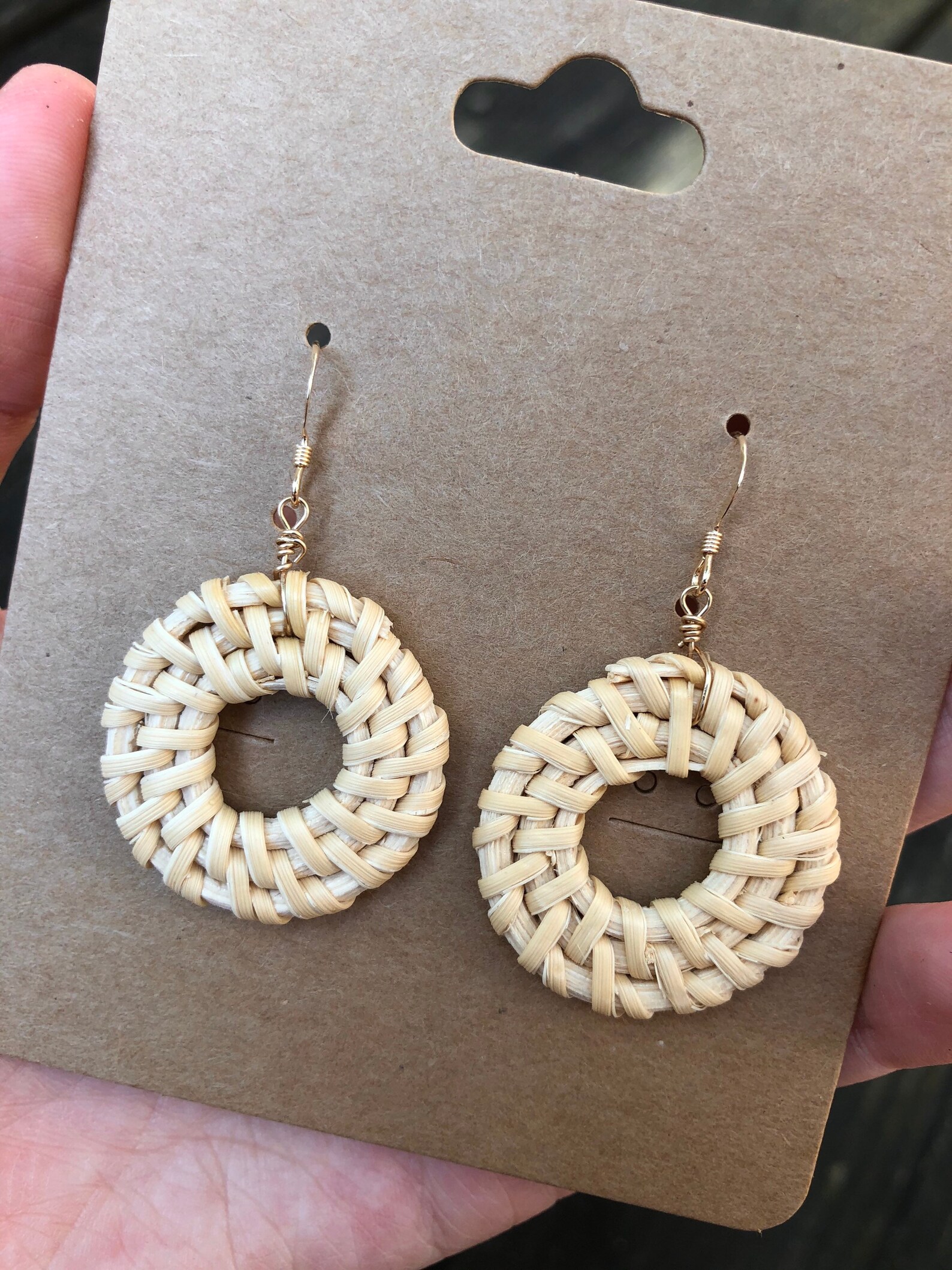 Round White Rattan Earrings Rattan Circle Earrings Braided Etsy