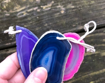 Colorful Agate Slice Ornament Set, Drilled Agate Slices, Agate Suncatcher, Agate Slice Sun Catcher, Agate Christmas Ornament, Agate Slices