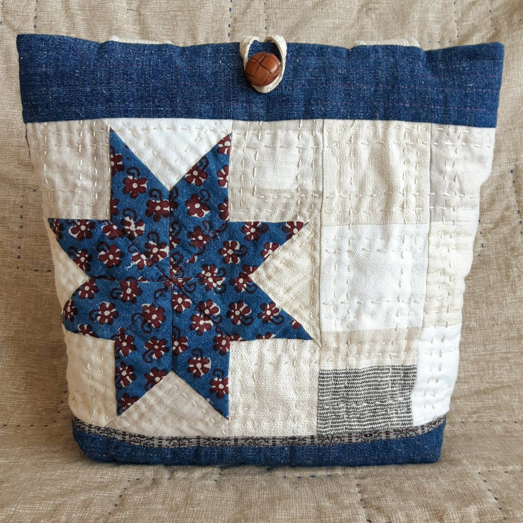 ふるさと納税 Star Quilt Etsy - Bag Patchwork Quilted Hand Bag, Linen バッグ