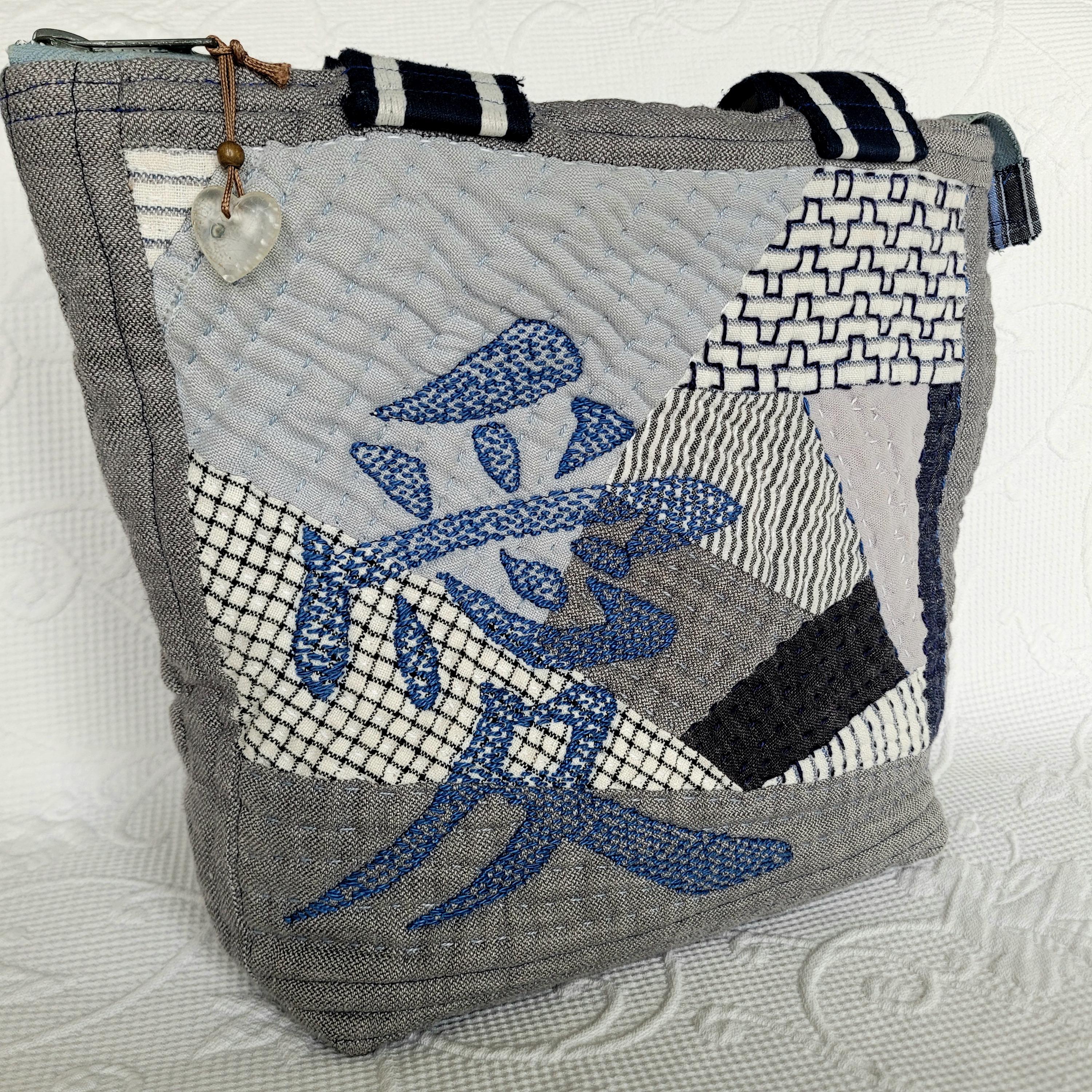 Sac Bandoulière Patchwork Hippie Vert - Multi Tissus, Fermeture éclair, Réglable
