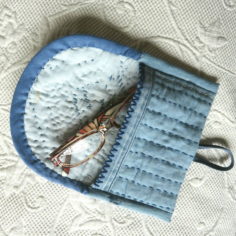 Boro style Sashiko denim pouch