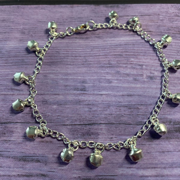 Versilbertes Fußkettchen, Fußkettchen mit Glöckchen, Bauchtänzerin Stil Anklet