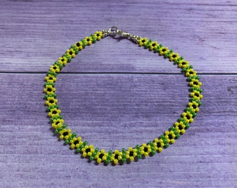 Anklet, Ankle Bracelet, Yellow, Green and Black Anklet, Ankle Jewellery, Daisy Anklet, Flower Anklet, Sunflower Anklet, Boho Anklet