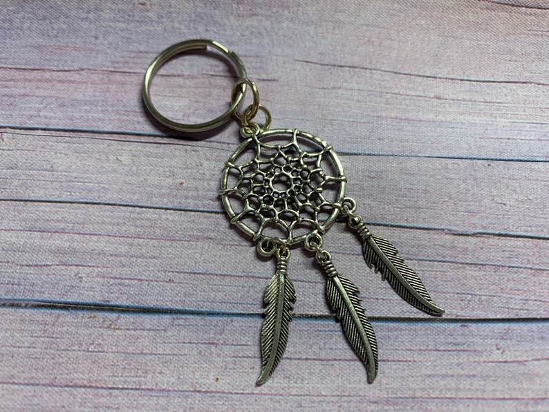 Dreamcatcher Key Ring / Bag Charm, Tibetan Silver Dreamcatcher Key Ring image 1