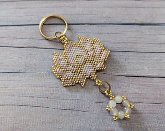 Lotus Flower Keyring / Bag Charm, Seed Bead Keyring, Mother's Day Gift, Female Gift, Personalised Gift