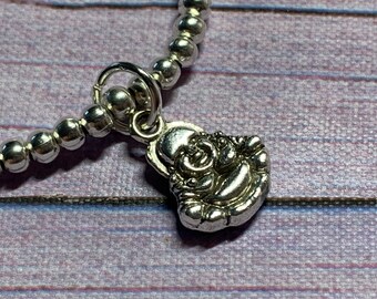 Buddha Bracelet, Handmade Silver Beaded Cute Little Buddha Bracelet