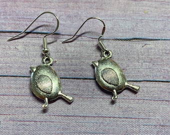 Robin Earrings, Cute Robin Earrings, Tibetan Silver Robin Earrings, Bird Earrings