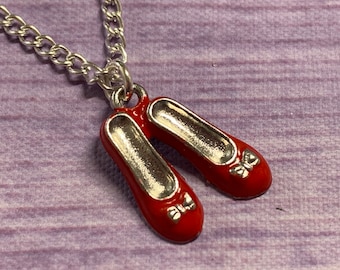 Ruby Slippers Charm Necklace, Red Shoe Necklace