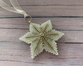 Handmade Beaded Christmas Star, Christmas Tree Decoration, Christmas Star, White Christmas Star