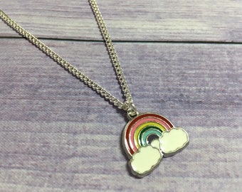 Rainbow Necklace, Little Girls Necklace with Enamel Rainbow Charm, Child's Rainbow Necklace, Party Bag Gift, Stocking Filler