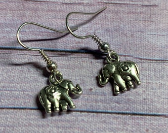 Elephant Earrings, Cute Elephant Earrings, Tibetan Silver Elephant Earrings