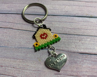 New Home Keyring / Bag Charm, Seed Bead Keyring, New Home Gift, Cute House Key Ring