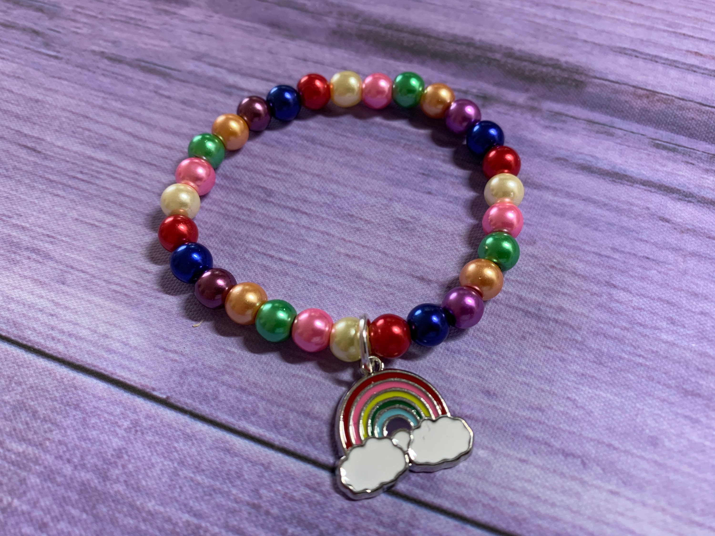 Rainbow Bracelet Little Girls Pearl Bracelet With Enamel Etsy