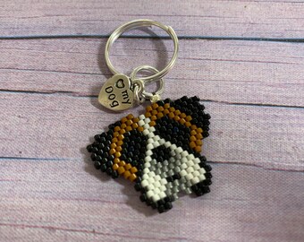 St Bernard Keyring, Seed Bead Keyring, Dog Keyring