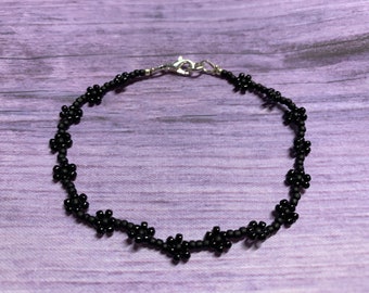 Anklet, Daisy Chain Anklet, Black Flower Anklet, Daisy Ankle Bracelet