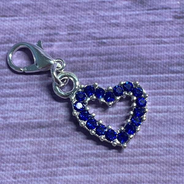 Something Blue Rhinestone Heart, Clip on Blue Heart Charm, Brides Good Luck Charm, Garter Charm, Bouquet Charm