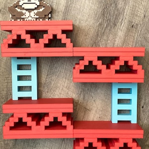 Donkey Kong Shelf [Inspired By] 7 Piece Set Wall Art - Nintendo - Game Room - Mancave - Decor - Retro - Fan - Gift