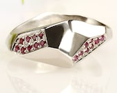 Art Deco Engagement Ring, Facet Ruby Ring, 14k White Gold Statement Ring, Geometric Ring, Gold Red Stones Ring, Promise Ring, RS-1035