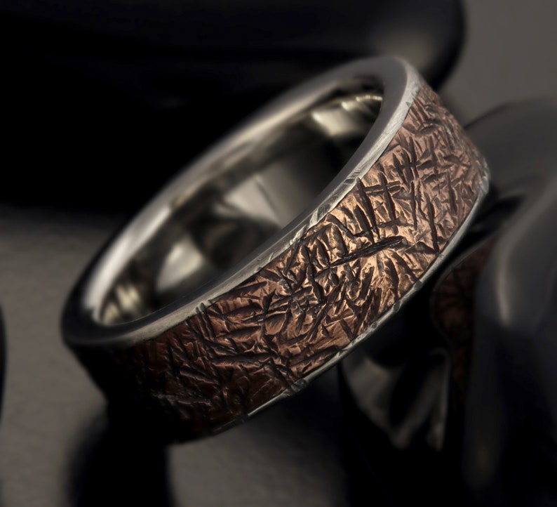 Rustic Band, Men unique Ring, Viking wedding ring, Silver Copper band, Mens Wedding Ring, Unique Mens Ring, Gift for him, RS-1091 image 3