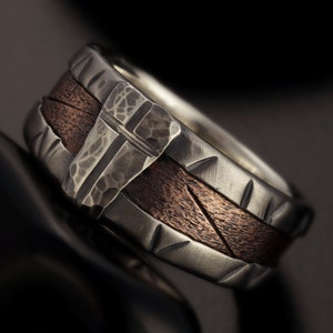 Rustic Mens Band, Man ring, Man cross Ring, Man Silver Ring, Engagement Band, Unique Bark Men's Ring, RS-1162-B image 1