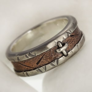Sterling Silver Copper Men&#39;s Wedding Band, Handcrafted Cross Ring, Unique Engagement Band, RS-1256