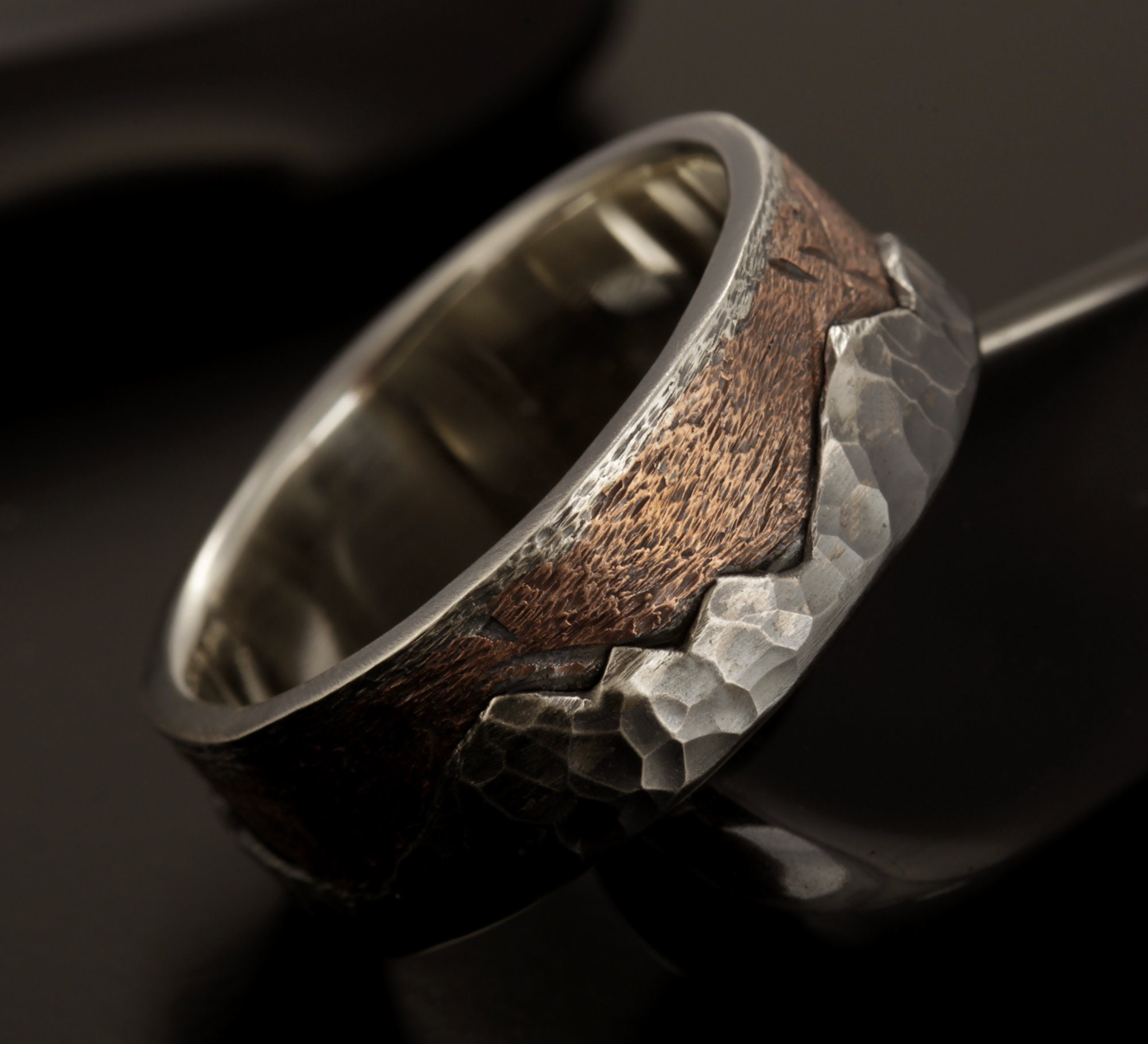 Unique wedding ring Mountains ring Men Silver ring RS-1286 24K Gold & sterling silver Rustic Ring Mans engagement ring 