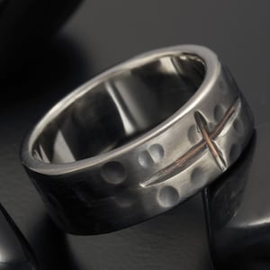 Bague croix en argent sterling et cuivre - Alliance rustique pour homme RS-1298