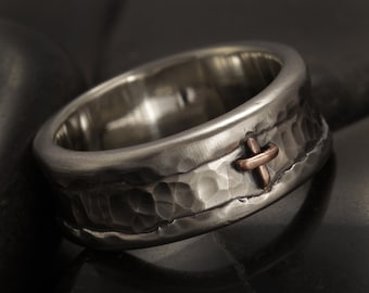 Rustic mens ring, Wedding  Ring, Rustic Mens Wedding band, Mens Engagement Ring, Silver Copper Ring, RS-1297