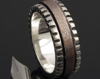 Hammered Sterling Silver & Copper Mens Wedding Band - Handmade  RS-1278