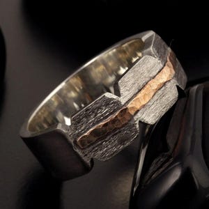 Silver Copper Men&#39;s Rustic Wedding Band Ring, Mixed Metal Jewelry for Men, RS-1264