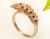 Gold Feather Ring, Ruby Engagement ring, Boho Women's Ring, 14K Gold Feather Ring, Delicate Ruby Ring, Gemstone Ring, Gift for her, RG-1115