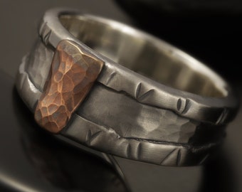 Rustic mens ring, Mens Silver Ring, Unique man ring, Mens Engagement Ring, Silver Copper Ring, RS-1295